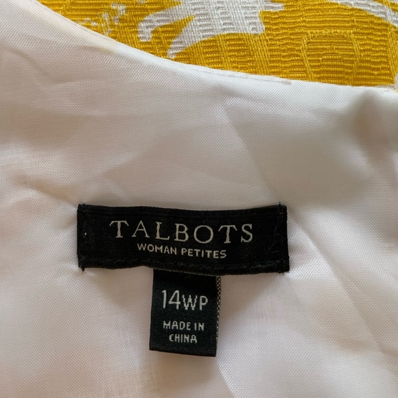 Talbots Yellow Floral Rose Print Dress Jacquard Pleated 100% Cotton Size 14WP - Picture 13 of 16